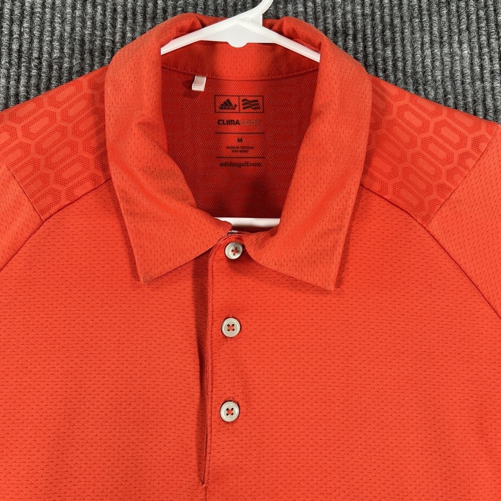 Adidas Polo Shirt Climacool Mens Medium Orange Red Short Sleeve Golf Formortion